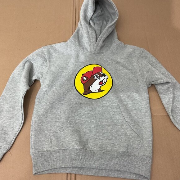 Buc-Ees Gray Youth small Hoodie With Logo Graphic Cotton/Poly Blend Comfortable - Picture 1 of 6